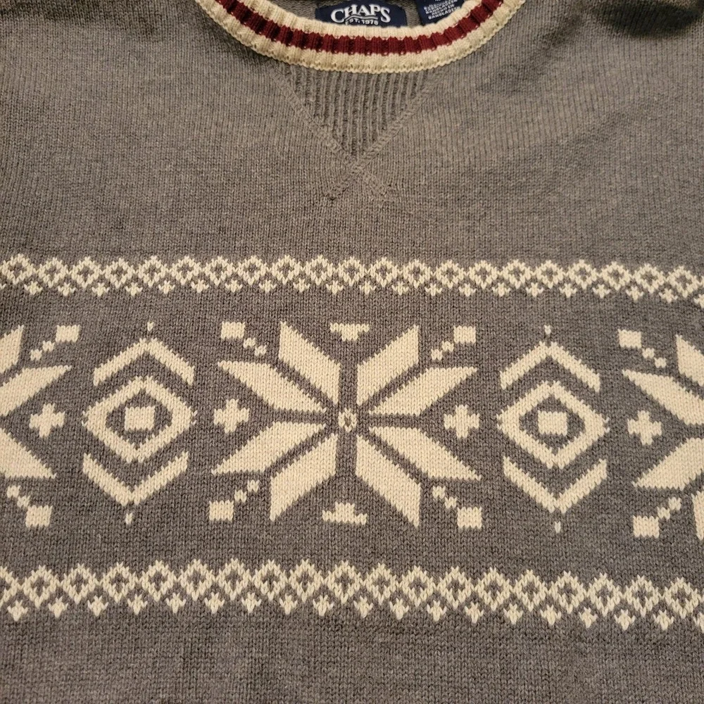 Chaps Gray Fair Isle Snowflake Winter Sweater M‎ Cozy Pullover Knit Gift Holiday